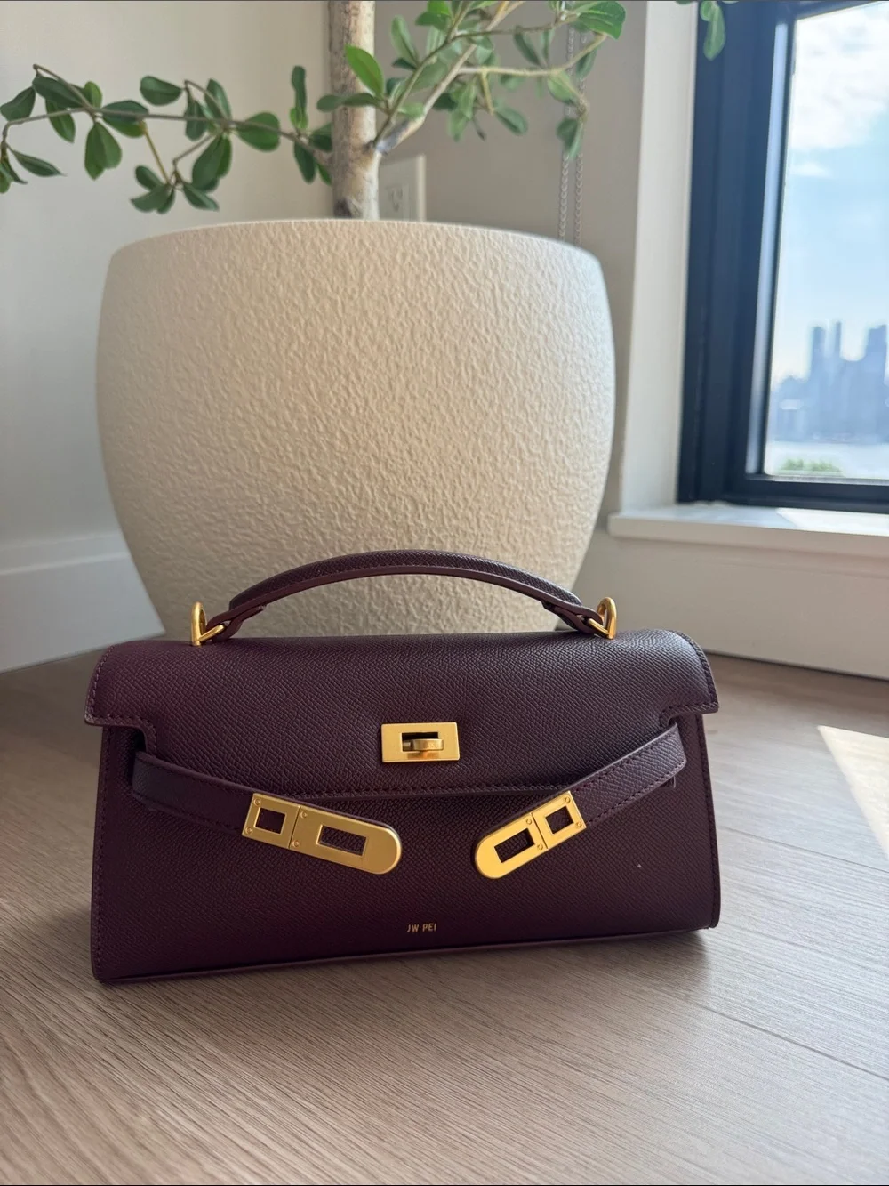 Burgundy Top-Handle Bag with Gold Hardware